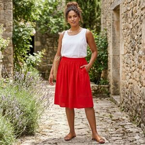 Lila Rose Red-Orange Midi Skirt 4 Lined Full Pull On